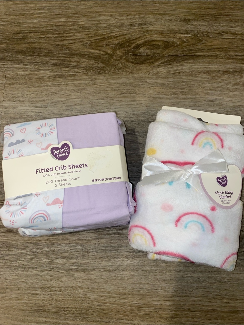 Parent's Choice Lavender & Rainbow Plush Baby Blanket and Fitted Crib Sheets